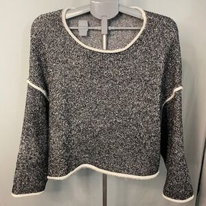 POL‎ Women's Small Gray/White Marled Knit Long Sleeve Cropped Sweater SMALL